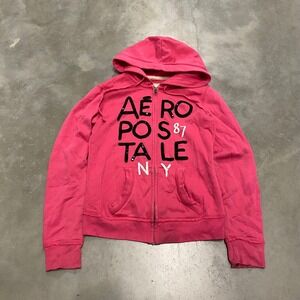 Aeropostale Pink Sequin Logo Zip Up Hoodie Women's S/P